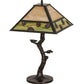 Meyda Lighting Vine Leaf 24" Craftsman Brown Table Lamp With Green & Beige Iridescent Shade Glass