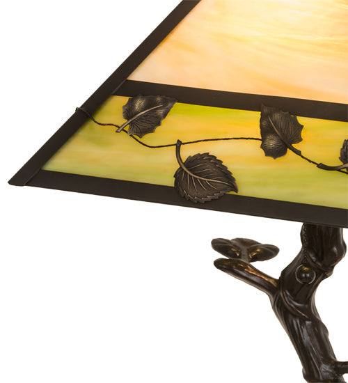 Meyda Lighting Vine Leaf 24" Craftsman Brown Table Lamp With Green & Beige Iridescent Shade Glass