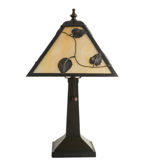 Meyda Lighting Vine Leaf 9"Sq Craftsman Brown Table Lamp With Beige Iridescent Shade Glass