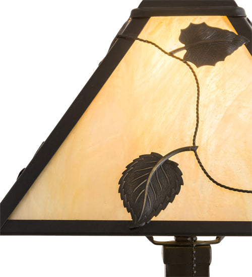 Meyda Lighting Vine Leaf 9"Sq Craftsman Brown Table Lamp With Beige Iridescent Shade Glass