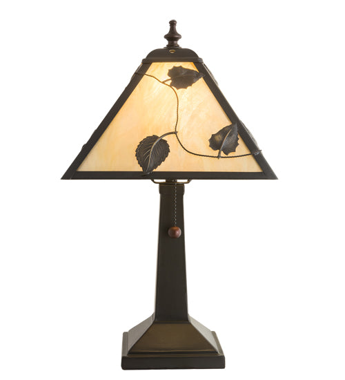 Meyda Lighting Vine Leaf 9"Sq Craftsman Brown Table Lamp With Beige Iridescent Shade Glass