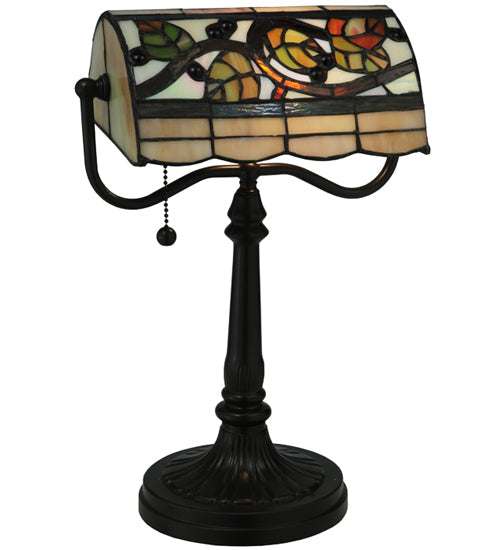 Meyda Lighting Vineyard 15" Mahogany Bronze Table Lamp With Multi-Colored Shade Glass