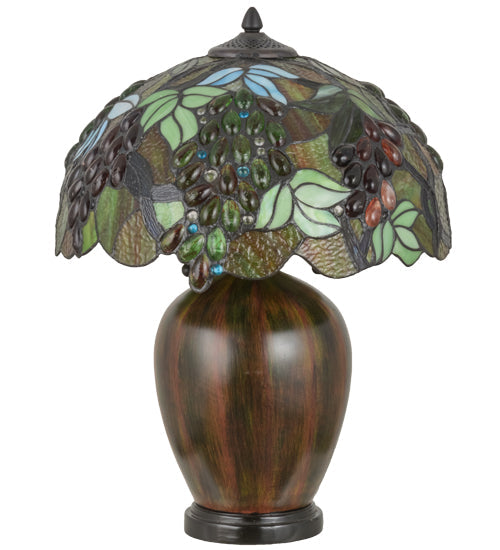 Meyda Lighting Vinifera 22" 2-Light Mahogany Bronze Table Lamp With Multi-Colored Shade Glass