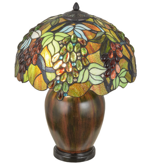 Meyda Lighting Vinifera 22" 2-Light Mahogany Bronze Table Lamp With Multi-Colored Shade Glass