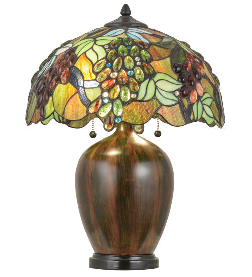Meyda Lighting Vinifera 22" 2-Light Mahogany Bronze Table Lamp With Multi-Colored Shade Glass