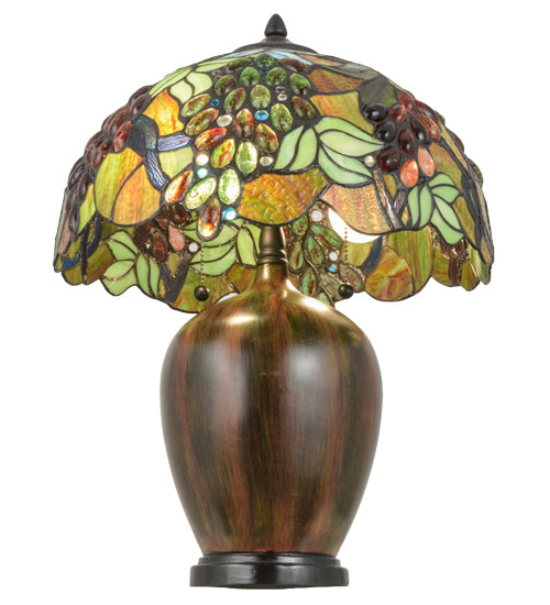 Meyda Lighting Vinifera 22" 2-Light Mahogany Bronze Table Lamp With Multi-Colored Shade Glass