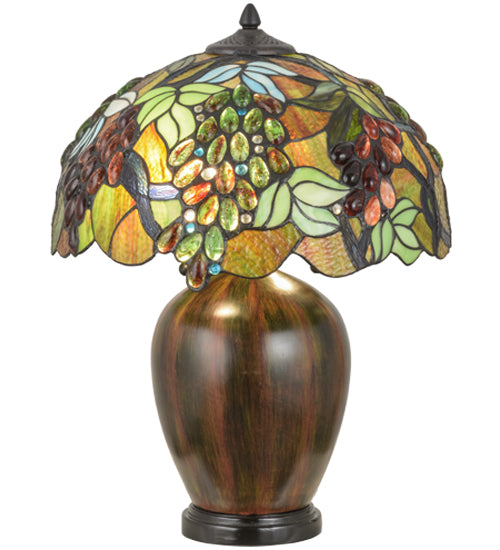Meyda Lighting Vinifera 22" 2-Light Mahogany Bronze Table Lamp With Multi-Colored Shade Glass