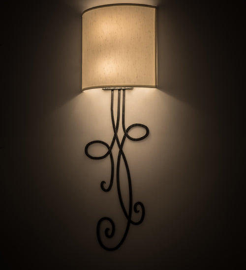 Meyda Lighting Volta 12" 2-Light Antique Iron Gate Wall Sconce With White Eggshell Textrene Shade