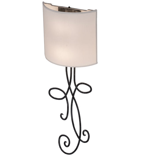 Meyda Lighting Volta 12" 2-Light Antique Iron Gate Wall Sconce With White Eggshell Textrene Shade