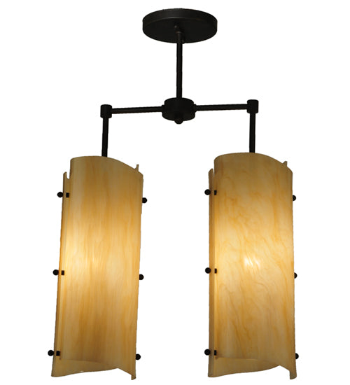 Meyda Lighting Vortex 16" 2-Light Coffee Bean Island Pendant Light With Sahara Taupe Idalight Shade Glass