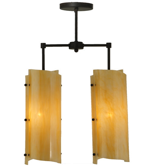 Meyda Lighting Vortex 16" 2-Light Coffee Bean Island Pendant Light With Sahara Taupe Idalight Shade Glass