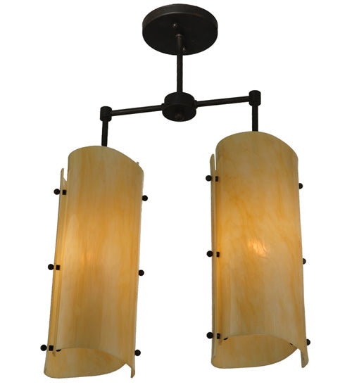 Meyda Lighting Vortex 16" 2-Light Coffee Bean Island Pendant Light With Sahara Taupe Idalight Shade Glass