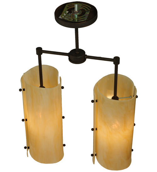 Meyda Lighting Vortex 16" 2-Light Coffee Bean Island Pendant Light With Sahara Taupe Idalight Shade Glass