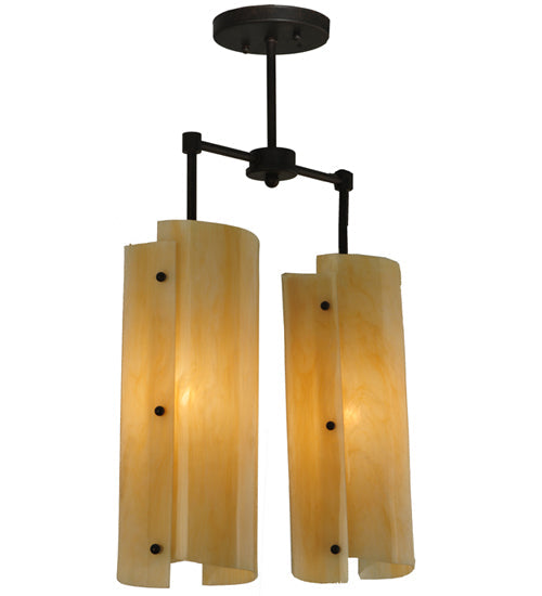 Meyda Lighting Vortex 16" 2-Light Coffee Bean Island Pendant Light With Sahara Taupe Idalight Shade Glass