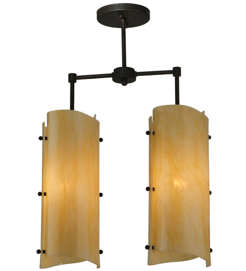 Meyda Lighting Vortex 16" 2-Light Coffee Bean Island Pendant Light With Sahara Taupe Idalight Shade Glass