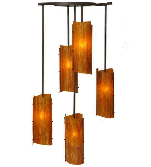 Meyda Lighting Vortex 34" 5-Light Coffee Bean Chandelier With Ambra Siena Idalight Shade
