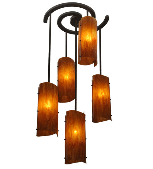Meyda Lighting Vortex 34" 5-Light Coffee Bean Chandelier With Ambra Siena Idalight Shade