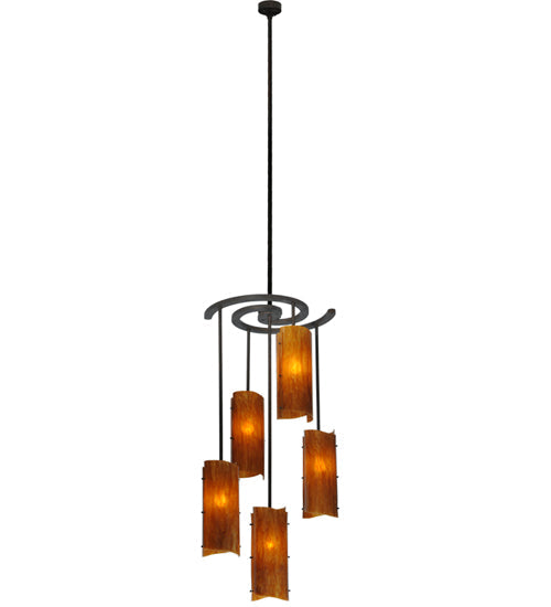 Meyda Lighting Vortex 34" 5-Light Coffee Bean Chandelier With Ambra Siena Idalight Shade