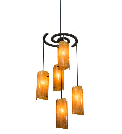 Meyda Lighting Vortex 34" 5-Light Coffee Bean Chandelier With Ambra Siena Idalight Shade