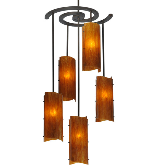Meyda Lighting Vortex 34" 5-Light Coffee Bean Chandelier With Ambra Siena Idalight Shade