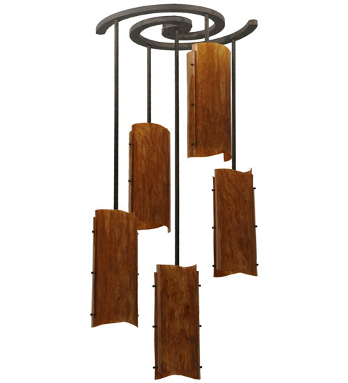 Meyda Lighting Vortex 34" 5-Light Coffee Bean Chandelier With Ambra Siena Idalight Shade