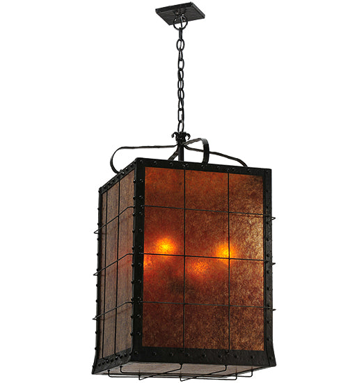 Meyda Lighting Vostok 26" 4-Light Costello Black Pendant Light With Amber Mica Shade Glass