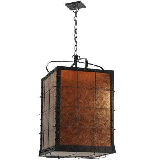 Meyda Lighting Vostok 26" 4-Light Costello Black Pendant Light With Amber Mica Shade Glass