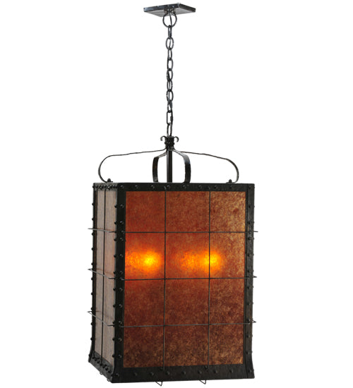 Meyda Lighting Vostok 26" 4-Light Costello Black Pendant Light With Amber Mica Shade Glass