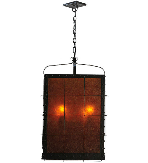 Meyda Lighting Vostok 26" 4-Light Costello Black Pendant Light With Amber Mica Shade Glass