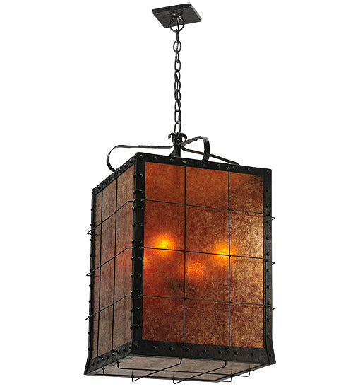 Meyda Lighting Vostok 26" 4-Light Costello Black Pendant Light With Amber Mica Shade Glass