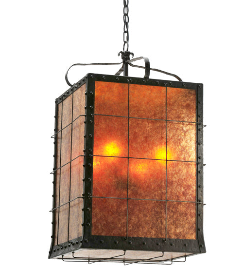 Meyda Lighting Vostok 26" 4-Light Costello Black Pendant Light With Amber Mica Shade Glass