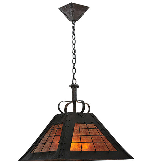 Meyda Lighting Vostok 31" 4-Light Costello Black Pendant Light With Amber Mica Shade Glass