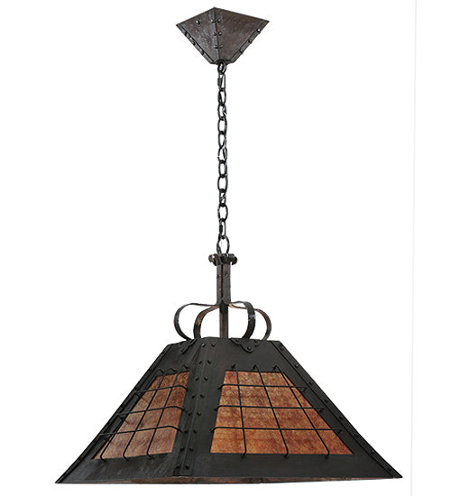 Meyda Lighting Vostok 31" 4-Light Costello Black Pendant Light With Amber Mica Shade Glass