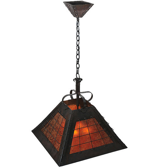 Meyda Lighting Vostok 31" 4-Light Costello Black Pendant Light With Amber Mica Shade Glass