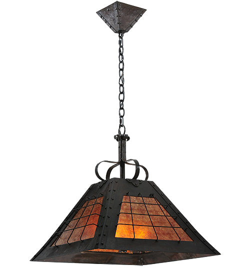 Meyda Lighting Vostok 31" 4-Light Costello Black Pendant Light With Amber Mica Shade Glass