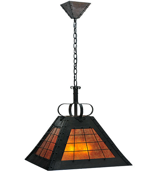 Meyda Lighting Vostok 31" 4-Light Costello Black Pendant Light With Amber Mica Shade Glass