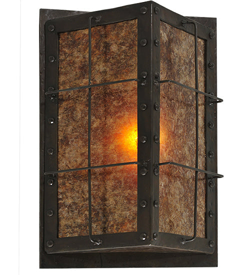 Meyda Lighting Vostok 9" Costello Black Wall Sconce With Amber Mica Shade Glass