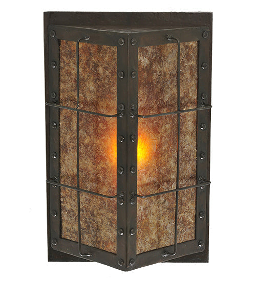 Meyda Lighting Vostok 9" Costello Black Wall Sconce With Amber Mica Shade Glass