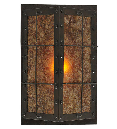 Meyda Lighting Vostok 9" Costello Black Wall Sconce With Amber Mica Shade Glass