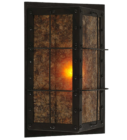 Meyda Lighting Vostok 9" Costello Black Wall Sconce With Amber Mica Shade Glass