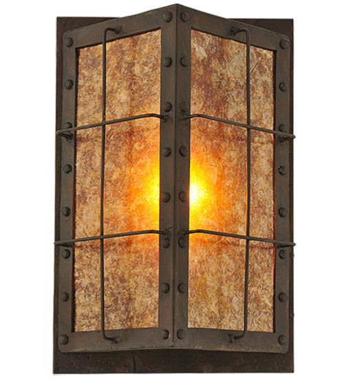 Meyda Lighting Vostok 9" Costello Black Wall Sconce With Amber Mica Shade Glass