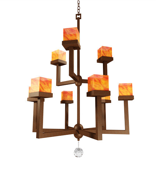 Meyda Lighting Vox 48" 9-Light 2-Tier Rusty Nail Chandelier With Ambra Siena Idalight Shade Glass