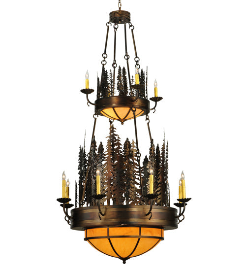 Meyda Lighting Walden Pine 40" 17-Light 2-Tier Burnished Antique Copper Chandelier With Amber Quartz Idalight Shade