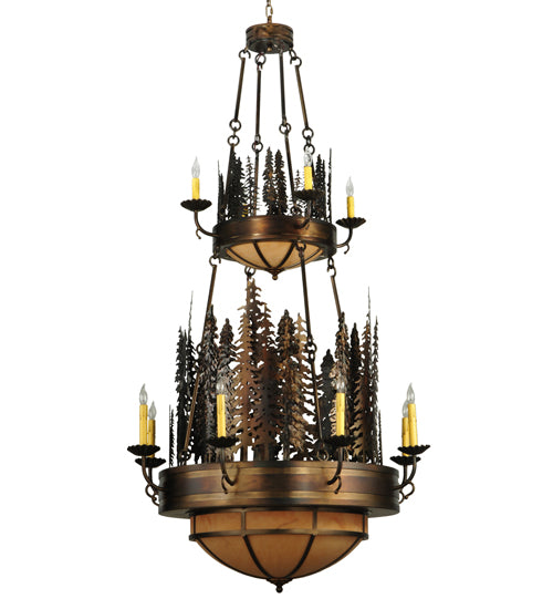 Meyda Lighting Walden Pine 40" 17-Light 2-Tier Burnished Antique Copper Chandelier With Amber Quartz Idalight Shade