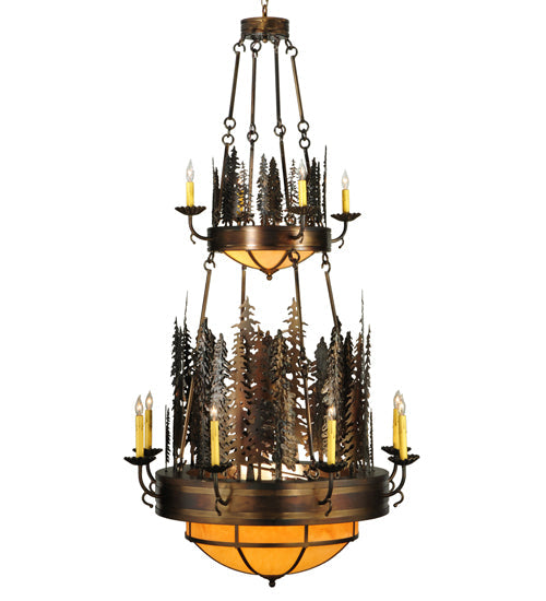 Meyda Lighting Walden Pine 40" 17-Light 2-Tier Burnished Antique Copper Chandelier With Amber Quartz Idalight Shade