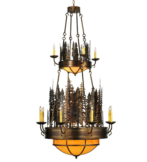 Meyda Lighting Walden Pine 40" 17-Light 2-Tier Burnished Antique Copper Chandelier With Amber Quartz Idalight Shade