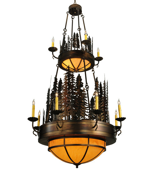 Meyda Lighting Walden Pine 40" 17-Light 2-Tier Burnished Antique Copper Chandelier With Amber Quartz Idalight Shade