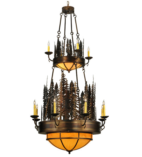 Meyda Lighting Walden Pine 40" 17-Light 2-Tier Burnished Antique Copper Chandelier With Amber Quartz Idalight Shade