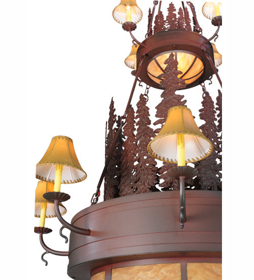 Meyda Lighting Walden Pine 54" 15-Light 2-Tier Rust Over Wrought Iron Chandelier With Ambra Siena Idalight Shade