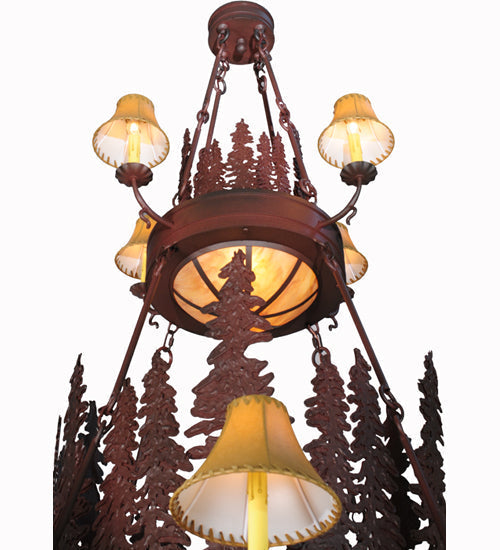 Meyda Lighting Walden Pine 54" 15-Light 2-Tier Rust Over Wrought Iron Chandelier With Ambra Siena Idalight Shade
